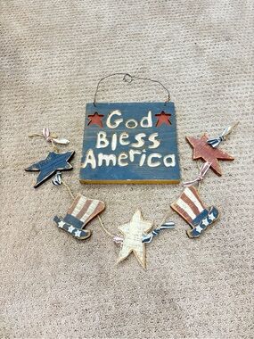 God Bless America Wooden Wall Hanging and Garland Rustic
